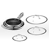 HexClad Hybrid Nonstick 6-Piece Fry Pan Set, 8, 10, and 12-Inch Frying Pans with Tempered Glass Lids, Stay-Cool Handles, Dishwasher-Friendly, Induction-Ready, Compatible with All Cooktops