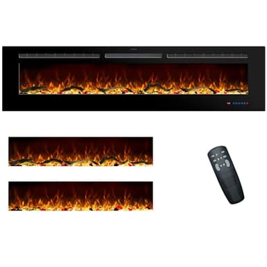 Rodalflame 65 Inches Electric Fireplace Inserts, Recessed and Wall Mounted Fireplace Heater for Indoor Use with Remote Control, 13 Color Flames with Log &Crystal, 9H Timer, 750/1500W
