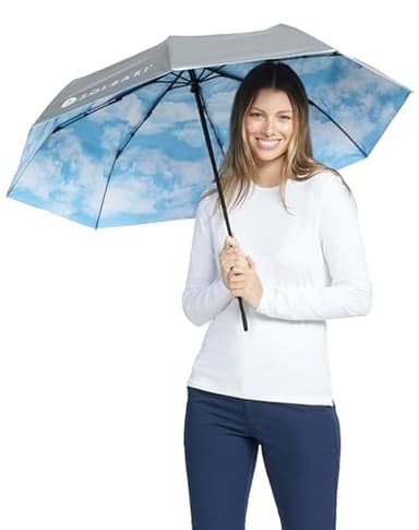 Solbari Compact Sun Protective Umbrella UPF 50+ UV Protection, Ultra-Light & Travel-Friendly, Reflective Sun Protection for Beach, Picnics, & Outdoor Festivals - Clouds - 42 inch
