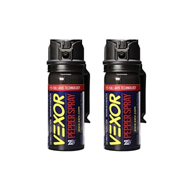 Vexor Police-Strength Pepper Spray 2-Pack with Belt Clip, 20ft Range, Flip Safety - for Self Defense