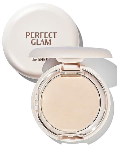 THESAEM Perfect Glam Glow Pact - Illuminating Face Powder with Colorful Pearls for Soft Radiant Glow - Sebum Control Blending Powder with Diamond & Silk - Korean Makeup Highlighter Compact