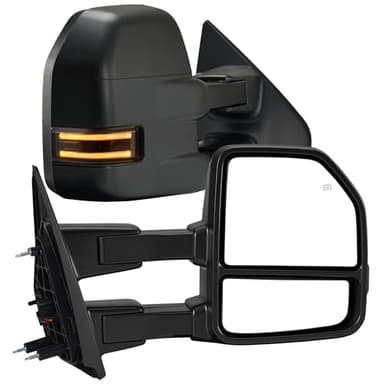 LUCTEND Tow Mirrors Compatible with 2004-2014 Ford F150 F-150 Pickup Truck, Extended Trailer Towing Side Mirrors with LED Puddle Light, Smoked LED Turn Signal, Power Heated Adjustable, Black Housing