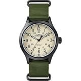 Timex Men's Expedition Scout 40mm Watch – Black Case Cream Dial with Green Fabric Strap