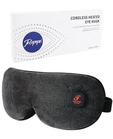 Heated Eye Mask, Cordless Warm Eye Compress for Dry Eyes Blepharitis, Light Blocking Heat Eye Mask for Men Women, 1000mAh Rechargeable Battery and Washable Cover (Black)
