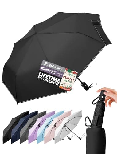 LILAC Compact Travel Windproof Umbrella, 43" Auto open/close Folding Quick Dry Umbrellas for Rain, Lightweight Portable Small for Backpack Car, Thoughtful Gift for Women Men Kids, TSA Approved, 1-Black