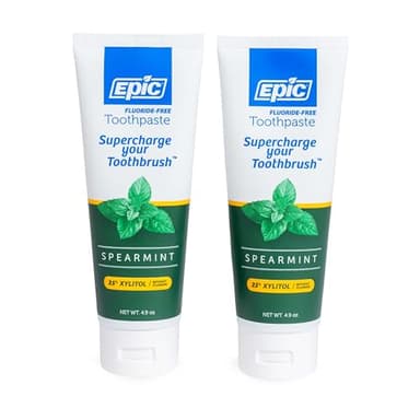 Epic Xylitol Toothpaste for Adults - Fluoride-Free Toothpaste with 25% Xylitol - SLS-Free Formula for Dry Mouth & Fresh Breath - Spearmint, 4.9oz (2-Pack)