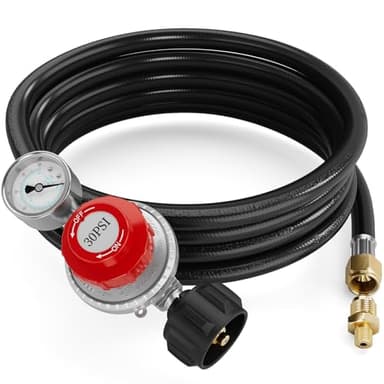 NUPICK 12FT 0-30 PSI Adjustable High Pressure Propane Regulator with 60PSI Gauge Gas Flow Indicator，Propane Regulator with Hose for LP Gas Cooker, Burner, Turkey Fryer, Smoker