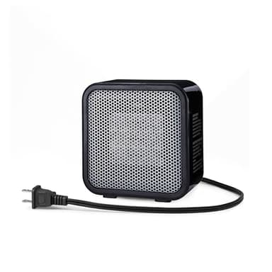 Amazon Basics Ceramic Space Heater, Mini Heater for Office Desk, Portable Tent Heater (Indoor Use), 500 W, With Tip-Over Protection, Lightweight (1.4 LBS), Black, 5.87”D x 3.15”W x 5.95”H