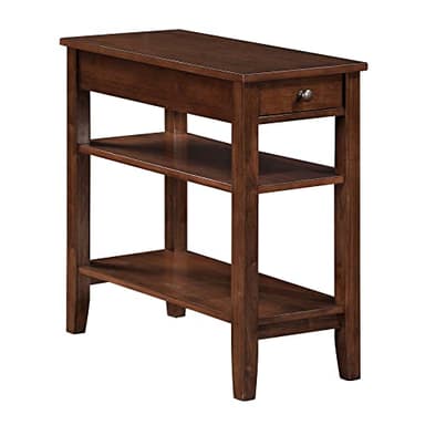Convenience Concepts American Heritage Chairside End Table with Drawer 23.5" - Classic Living Room Table with Storage Shelf, Bedroom Nightstand, Espresso
