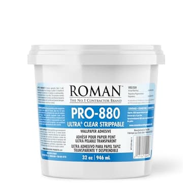 Roman Ultra Clear Strippable Wallpaper Adhesive for Most Types of Wallpaper, Clear PRO-880, 32 Ounce, 80 Sq. Ft.)
