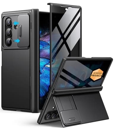 BERFY for Z Fold 7 Case with Privacy Screen Protector, [Anti Spy] Hidden Kickstand & Slide Camera Cover & Hinge Protective, Full Body Shockproof Slim Hard Phone Case for Samsung Galaxy Z Fold 7, Black