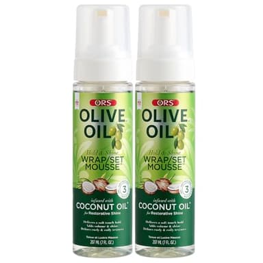ORS Olive Oil Hold & Shine Wrap Set Mousse Infused with Coconut Oil for Restorative Shine 7 Ounce (Pack of 2)