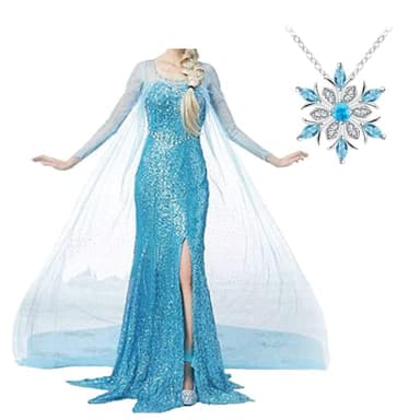 Snow Queen Princess Dress for Women Adult Fancy Party Dress Up Halloween Cosplay Costume (elsa1,XL)