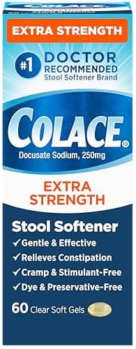 Colace Extra Strength Stool Softener, 60 Count, Gentle Constipation Relief for Adults, 250 mg Docusate Capsules, #1 Doctor Recommended Stool Softener Brand