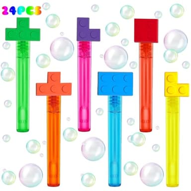 Building Blocks Party Favors,24Pcs Building Blocks Bubble Wands for Kids,Cute Bubble Wand for Birthday Party Supplies,Classroom Prizes Pinata Goodie Bag Stuffers Gifts