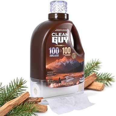 Clean Guy Laundry Detergent with Dryer Sheets | Bold Wood & Pine Scent, Powerful Cleaning, Soft & Fresh Finish, Long-Lasting Aroma - Pine & Cedar (100 Loads PLUS 100 Dryer Sheets)