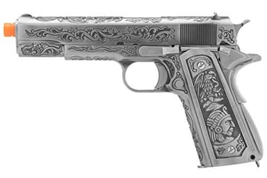 We-Tech WE Full Metal Airsoft Gas Blowback Floral Pattern Pistol 1911 Silver
