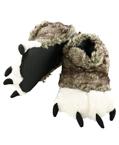 Lazy One Animal Paw Slippers for Kids and Adults, Fun Costume for Kids, Cozy Furry Slippers (Wolf, X-Small)