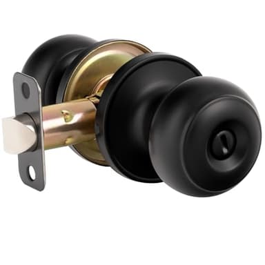 HOSOM Privacy Door Knob, Matte Black Door Knob Set, Black Door Handles Interior, Keyless Doorknobs Interior Door Lock for Bedroom, Bathroom, 1 Pack