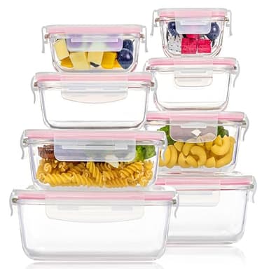 Vtopmart 8 Pack Glass Food Storage Containers with Airtight Lids, Glass Meal Prep Containers, Lunch Containers for Microwave, Oven, Freezer and Dishwasher, BPA Free