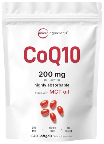 CoQ10 200mg Per Serving | 240 Softgels with Coconut MCT Oil | High Absorption Coenzyme Q10 as Ubiquinone | Antioxidant Support for Heart & Energy Health | Non-GMO