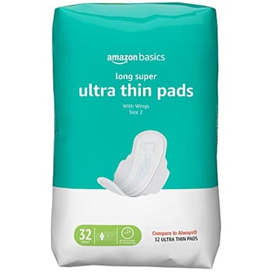 Amazon Basics Menstrual Pads for Women With Flexi-Wings, Long Length, Size 2, Super Absorbency, 32 Count (Pack of 1)