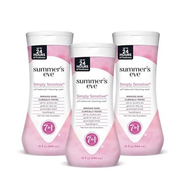 Summer’s Eve Simply Sensitive All-Over Daily Feminine Wash, Gentle pH-Balanced Body Wash for Women, Feminine Care to Remove Vaginal Odor, Gynecologist Tested, 15 Fl Oz, Pack of 3