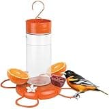 Nature's Way Hanging Glass Oriole Feeder for Outdoor Décor, 30 Ounce Capacity Nectar Feeder, Jelly Dishes, Orange Fruit Holders, 4 Eash to Clean Flexible Ports, Ant Moat, Bee Guards, Orange
