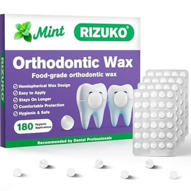 RIZUKO Orthodontic Wax for Braces - 180 Dental Wax Dots | Hygienic Individual Wraps, Mint Flavor