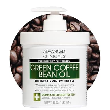 Advanced Clinicals Green Coffee Bean Thermo - Firming Body Lotion | Caffeine Infused Collagen Cream Moisturizer & Body Cream For Women, Stomach, Legs, & To Improve Look Of Textured Crepey Skin, 16 Oz