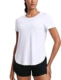 CRZ YOGA Cloudweight Workout Tops for Women Lightweight Athletic Short Sleeve Shirts Gym Running Side Slit T-Shirts White Medium