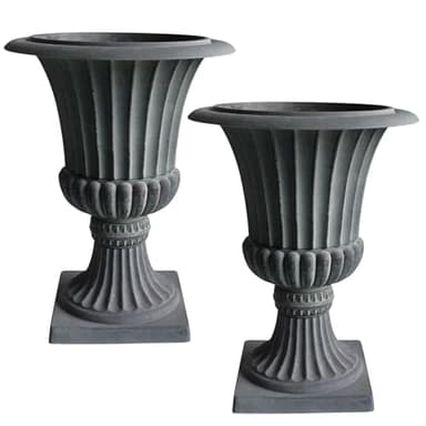 Austram Urn Planters 22", Set of 2, Tall Stone-Resin Pedestal Planters for Outdoor Plants, Large Front Porch Decor, Patio Garden Pots, Outdoor Urns for Entryway, Porch & Deck, Grey Plant Pot