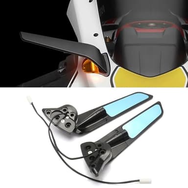 Fits for YAMAHA YZF R7 2021-2025/YZF R6 2017-2020 Motorcycle Side Mirrors with LED Turn Signal Light CNC Aluminum Adjustable Rotating Wind Wing Rearview Mirrors Blue Lenses