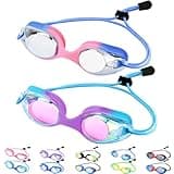 Vvinca Kids Swim Goggles with Bungee Strap No Leaking Anti Fog Toddler Goggles with Quick Adjust Ages 3-14