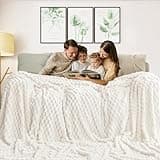 Excervent Flannel Fleece Throw Blanket(120x120 inches), Oversized Giant Extra Large 10'x10' King Bed Throw, Hexagon Jacquard Decorative Fuzzy Blankets for Household, Camping, and Travel, Ivory