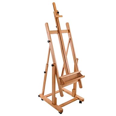 U.S. Art Supply Heavy Duty Extra Large Adjustable Wood H-Frame Easel - Sturdy Wooden Stand, Locking Caster Wheels - Studio Artist Easel for Painting, Canvas Holder Display, Sturdy Beechwood