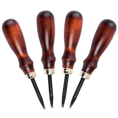 WUTA Leather Edge Bevelers, 4pc High Carbon Steel Edge Skiving Set, Wood Hand Edge Bevelers, Leather Craft Keen Edge Cutting for Beveling (0.8mm+1mm+1.2mm+1.4mm)
