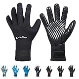 OMGear Neoprene Gloves Diving Wetsuit Gloves 3mm 5mm Glued Anti-Slip Flexible Thermal with Adjustable Waist Strap for Snorkeling Scuba Diving Surfing Kayaking Rafting Spearfishing Sailing (black, L)