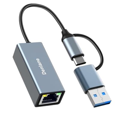 Denlane USB 3.0 to Ethernet Adapter, Ethernet to USB C Adapter 2-in-1, RJ45 Gigabit Network (1000Mbps) Hub Compatible with iPhone 15 16 17/USB-C iPad, MacBook/Pro/Air, Laptop, Windows 11/10/8/7, etc