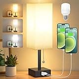 Bedside Table Lamp with 3 Color Temperatures - 3000/4000/5000K Small Lamp with USB C+A Ports, Nightstand Lamp with 3 Color Modes by Pull Chain, Bedroom Lamp for Living Read Work(LED Bulb Included)