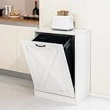 Zvyteay 13 Gallons Tilt Out Trash Can Cabinet, Wooden Free Standing Kichen Waste Bin Recycling Cabinet Hidden Trash Cabinet Laundry Cabinet Pet Food Cabinet (White)