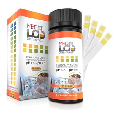 pH Test Strips 4.5 to 9.0 (200 ct) for Urine and Saliva Body pH Testing. Urinalysis Reagent Test Strips for Acidity and Alkalinity. Alkaline Diet Food and Acid pH Testing