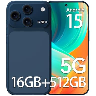 MIYOKIMIRO G17 PM Unlocked Phones, 16GB+512GB Smartphone with 104MP + 32MP Camera 5G Android 15 Phone, 6.9" FHD Display, Long Battery 5000mAh, Snapdragon 888, Dual SIM, Face ID(Blue)