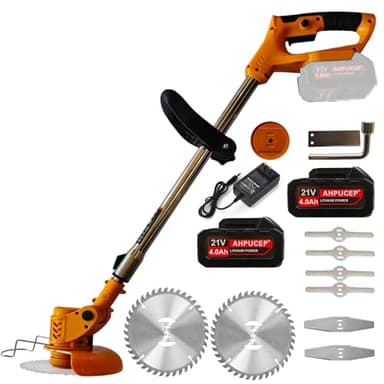 Brush Cutter Weed Wacker Battery Powered with 2Pcs 4Ah Battery,Electric Brush Cutter Cordless Weed Eater with 9Blades,Weed Trimmer for Lawn,Garden,Yard,Bush Trimming&Pruning,Lightweight