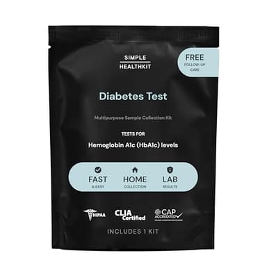 Simple HealthKit At-Home Diabetes Test Kit for Hemoglobin A1c (HbA1c) Levels - A1c Home Test Kit - Free Follow-Up Care & Fast Lab Results
