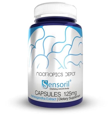 Nootropics Depot Sensoril Ashwagandha Capsules | 125mg | 180 Ct. | Ayurveda Supplement | Standardized Withania somnifera Extract | to Support Healthy Energy, Mental Cognition + Cardiovascular Health