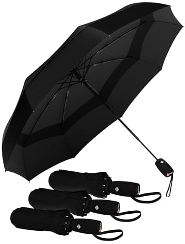 Windproof Travel Umbrella - Compact & Withstands Winds up to 85MPH, Strongest Premium Auto Folding Umbrella for Rain and Sun - Durable, Light & Portable for Women & Men, Fits Backpack & Cars