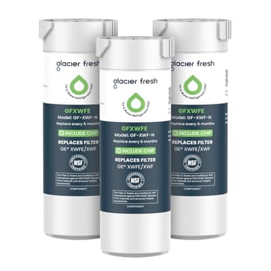 GLACIER FRESH Water Filter Compatible with XWFE (Built-in CHIP), Replacement for GE XWFE, XWF Refrigerator Water Filter NSF/ANSI 42 Certification Pack of 3
