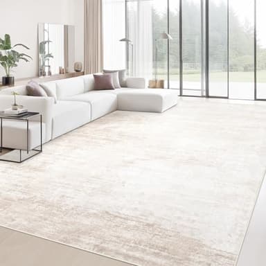 Area Rugs 9x12 Living Room: Washable Rug Modern Abstract Large Rugs Soft Non Slip Neutral Rug Stain Resistant Indoor Carpet for Bedroom Kitchen Dining Room Table Nursery Home Office Rugs(Beige,9'x12')