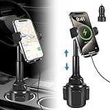DEGUM Upgraded Wireless Car Charger, Cup Holder Phone Mount with 15W Fast Charging Phone Holder Adjustable Long Arm Height, Compatible with iPhone 16 15 14 13 Samsung LG and More (with Car Adapter)